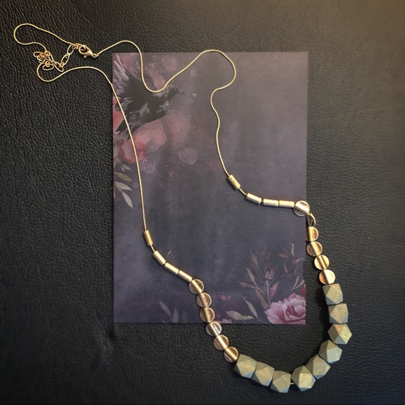 NWT / Gray Gold geometric wood bead long necklace - Picture 2 of 7